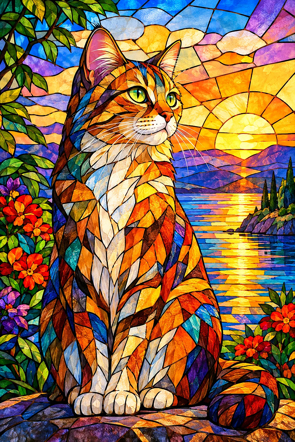 A close-up, portrait-oriented diamond painting featuring a hyper-detailed geometric stained glass pattern in warm, glowing colors, reminiscent of gold