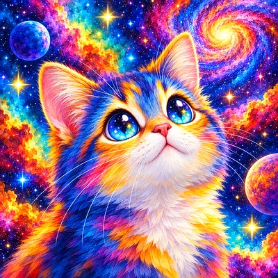 Close-up of a whimsical storybook style diamond painting featuring a colorful nebula with soft glowing light and bright stars.